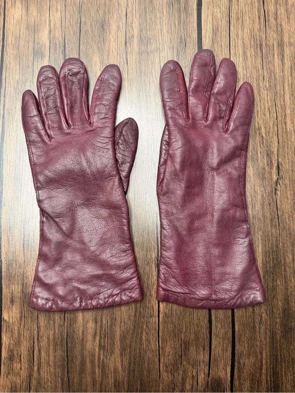Vintage B ALTMAN CO Burgundy Leather cashmere Gloves 7